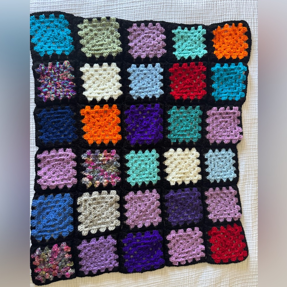 Small Handmade Crochet Colorful Granny Square Throw 35x28